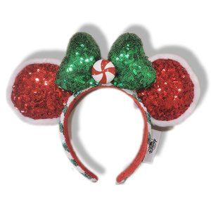 Disney Sequined Peppermint Candy Cane Christmas Minnie Ears - NWT